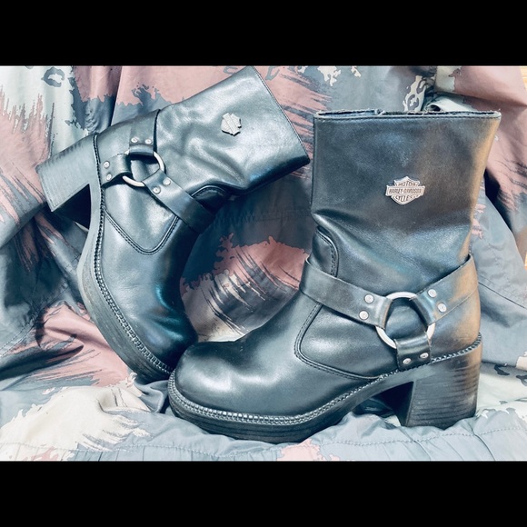 Harley-Davidson Shoes - HARLEY-DAVIDSON Vintage Platform Chunky Heel Boots